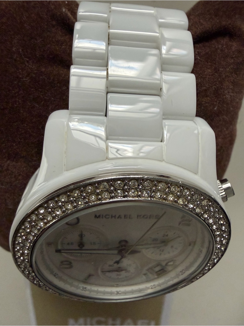 Michael Kors MK5188 Ladies White Ceramic Watch Silver Swarovski Crystals Bezel - Picture 7 of 13